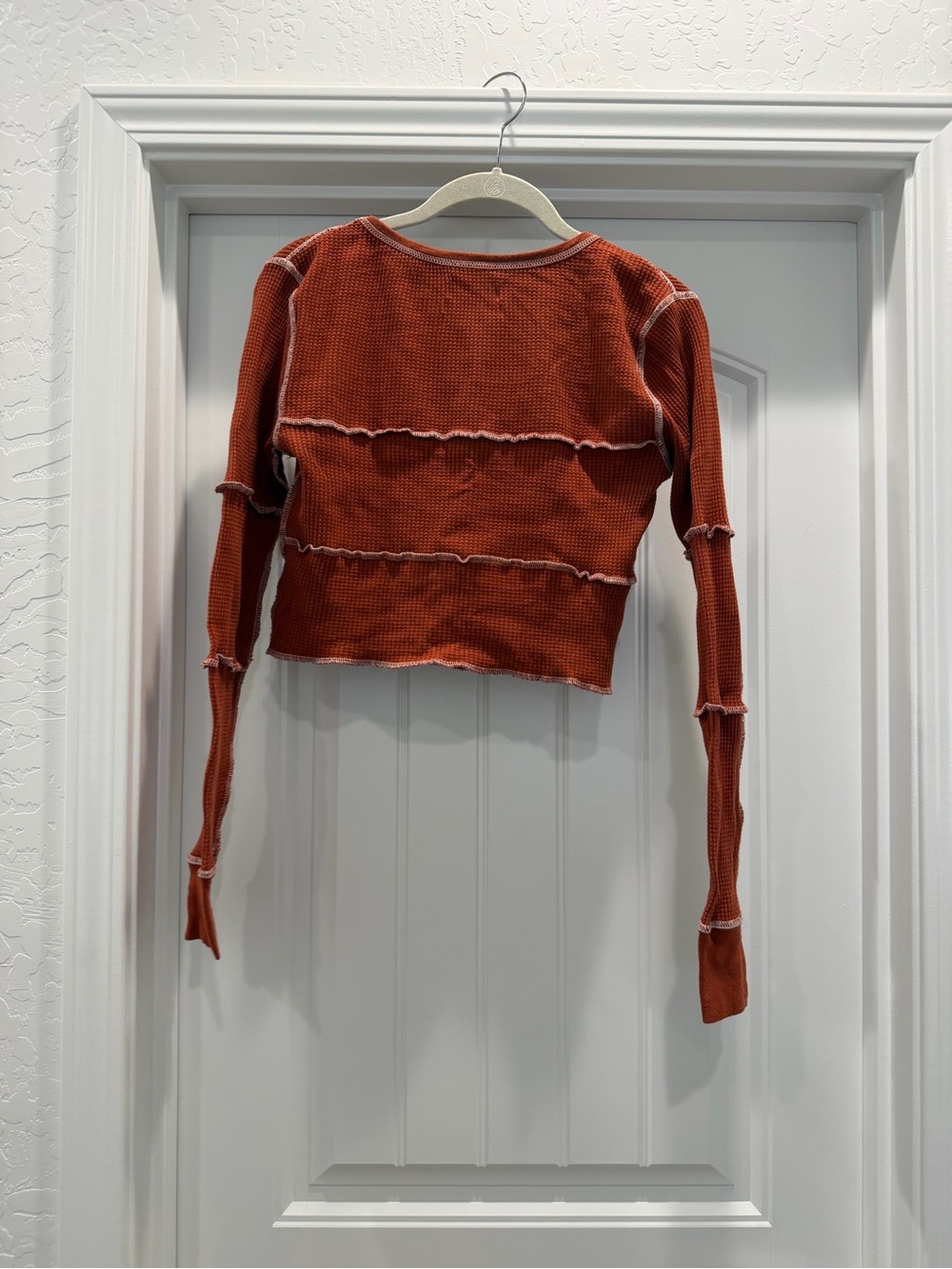 Waffle-Knit Rust Long-Sleeve Crop Top UO